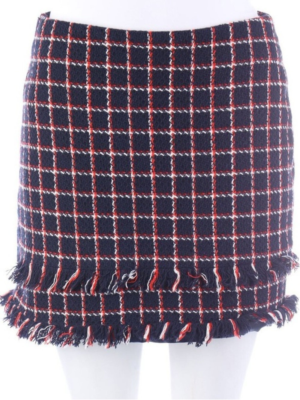 Zara Navy Plaid Tweed Mini Skirt with Red and White Accents